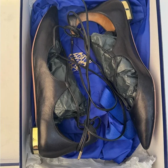 Aquazzura Christy Lace-Up Ballet Flats - Black 37 - Picture 10 of 11